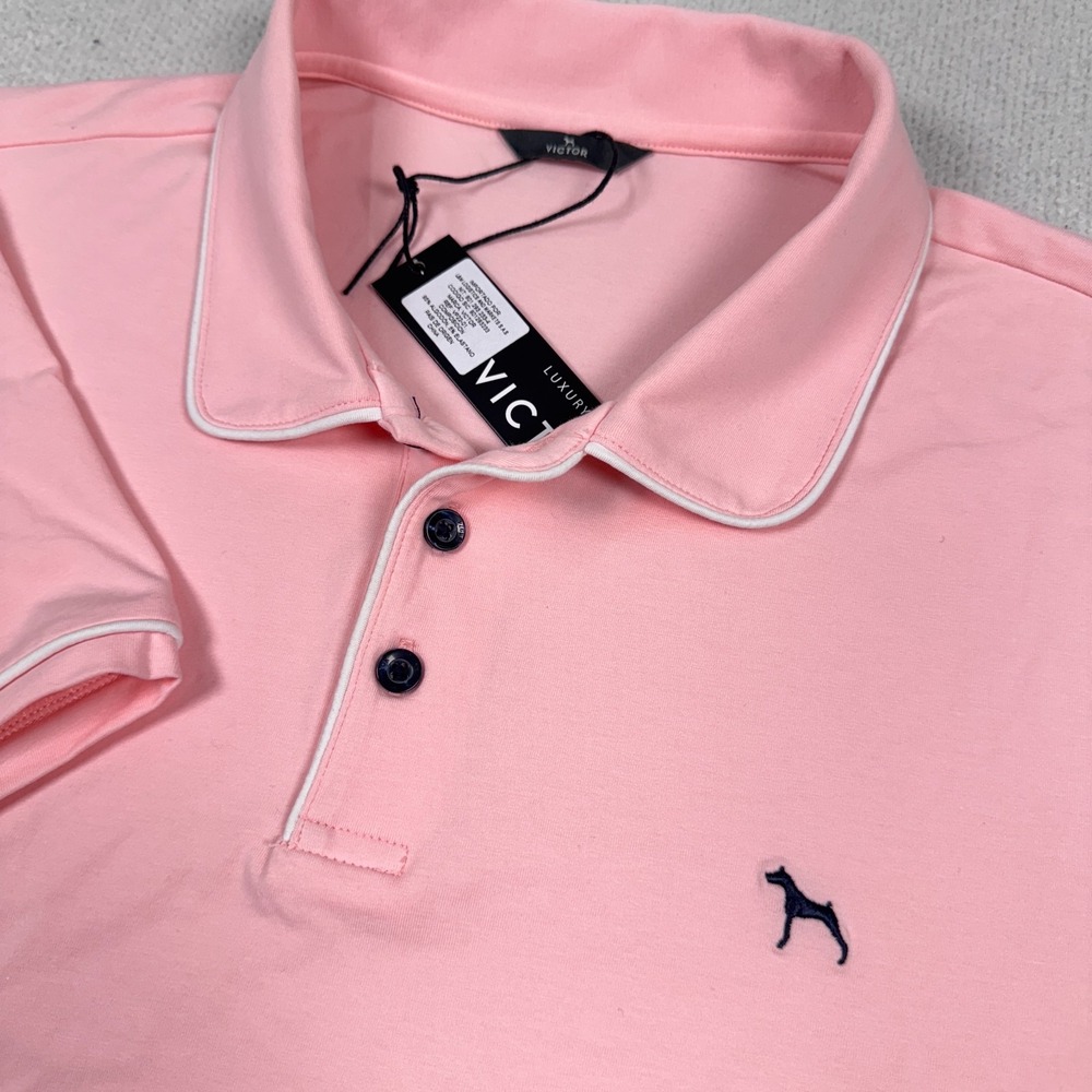 Victor Polo Shirt Mens Large Pink Stretch Cotton Short Sleeve NWT‎